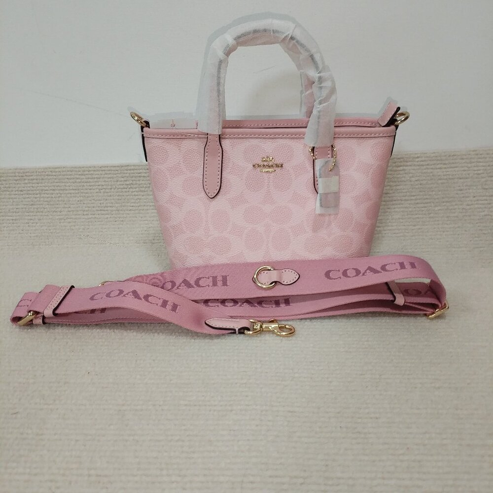 Coach, tote bag, handbag Full print, gold metal accessories Mini, women's pink